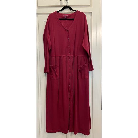 Only Necessities Burgandy L/S ribbed knit pearl snap front dress 3XL - Picture 1 of 10